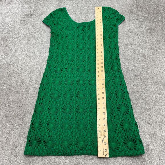 Cluny Anthropologie Crochet Lace Shift Dress Womens 8 Green Scoop Neck Cotton - Picture 7 of 12